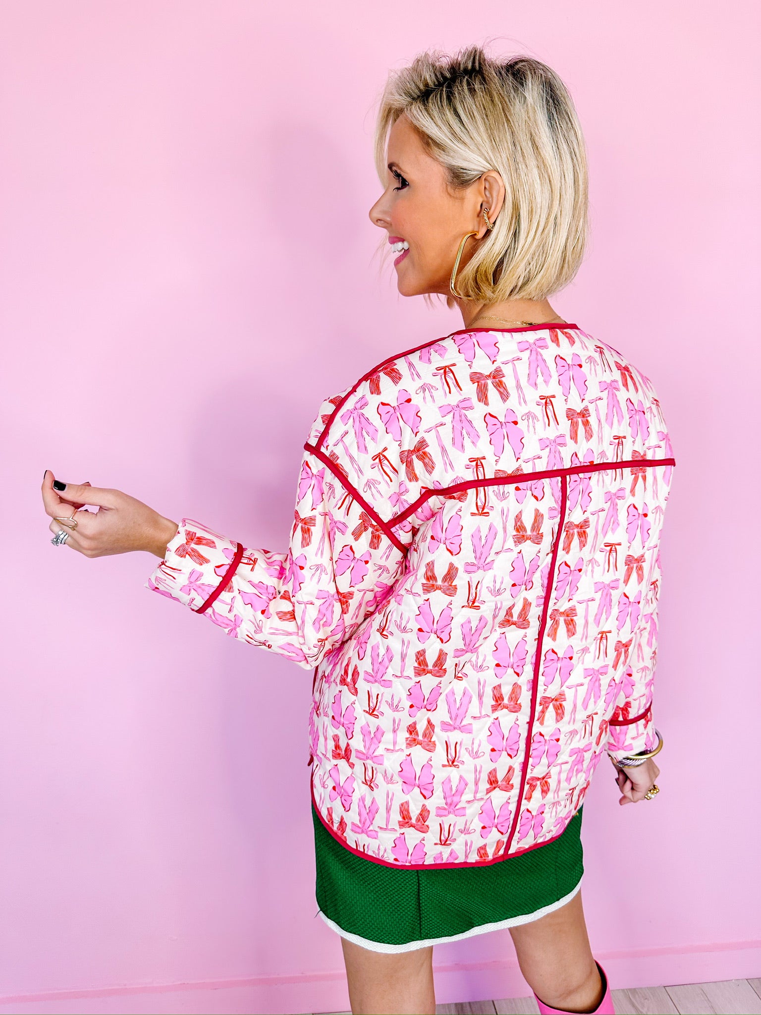 BOUNTIFUL BOWS QUILTED JACKET - PINK