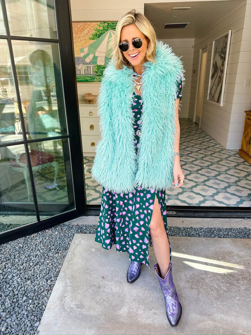 IT'S A SURE THING SHAGGY FUR VEST - MINT