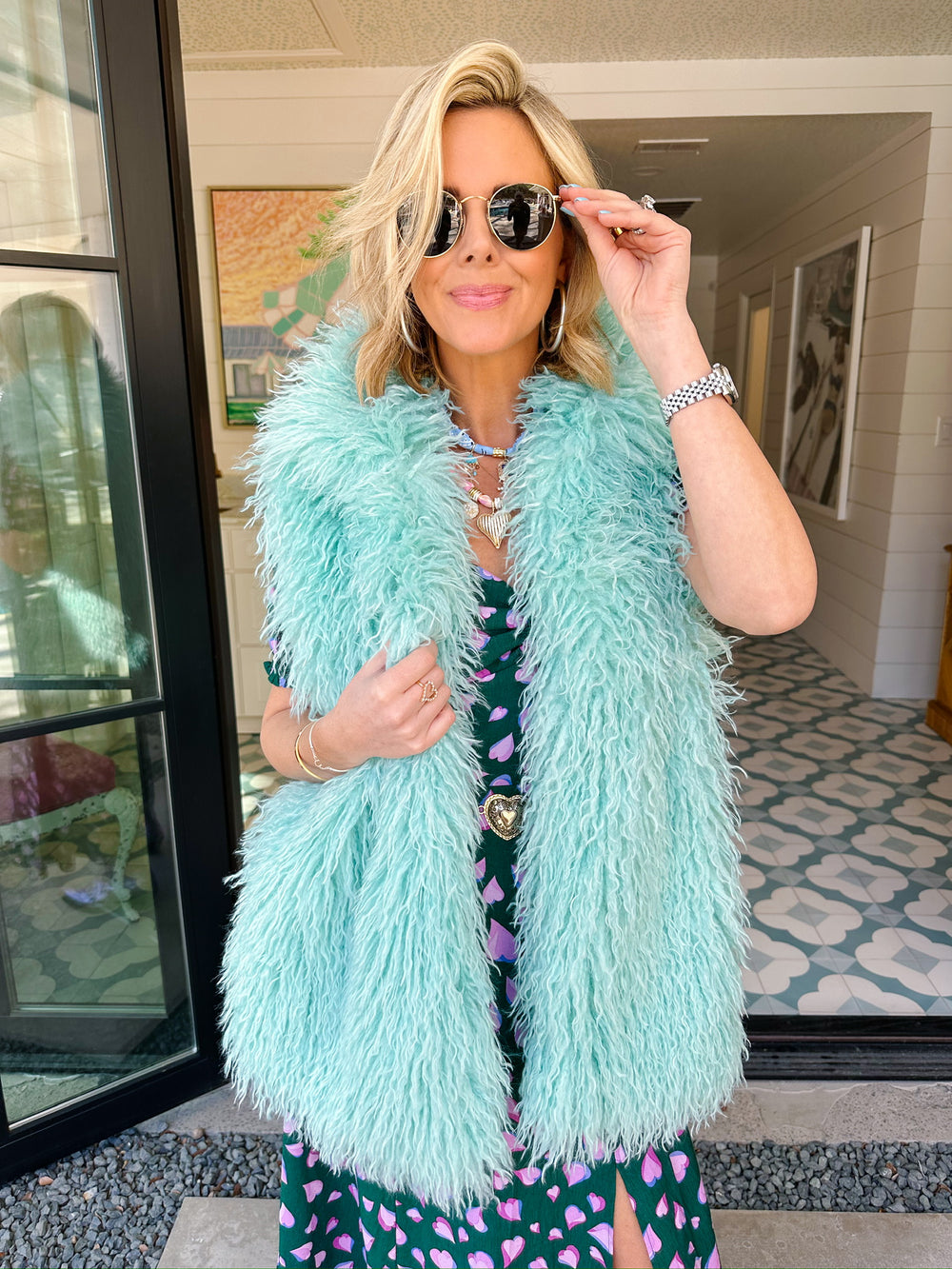 IT'S A SURE THING SHAGGY FUR VEST - MINT