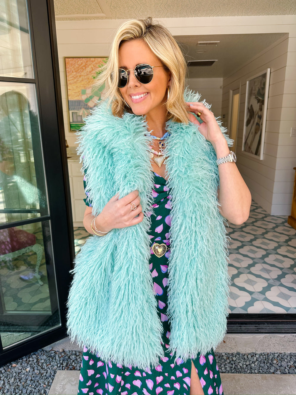 IT'S A SURE THING SHAGGY FUR VEST - MINT