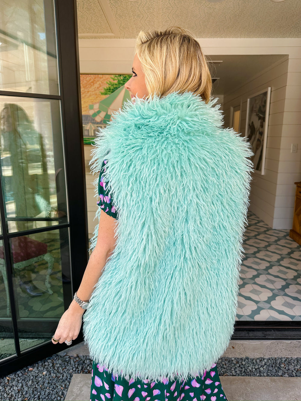 IT'S A SURE THING SHAGGY FUR VEST - MINT