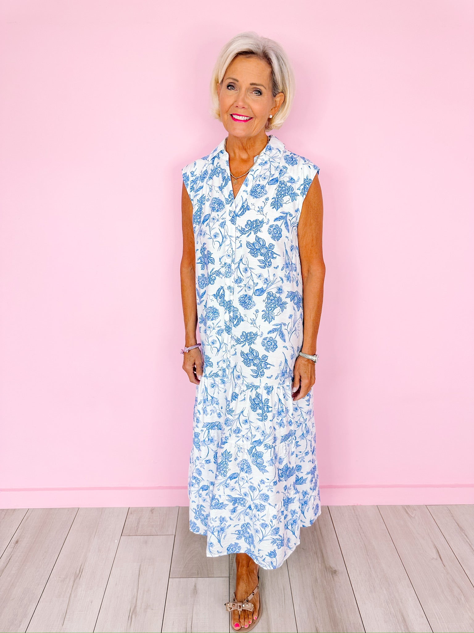 FRUITFUL BLOOMS TIERED MAXI DRESS - BLUE