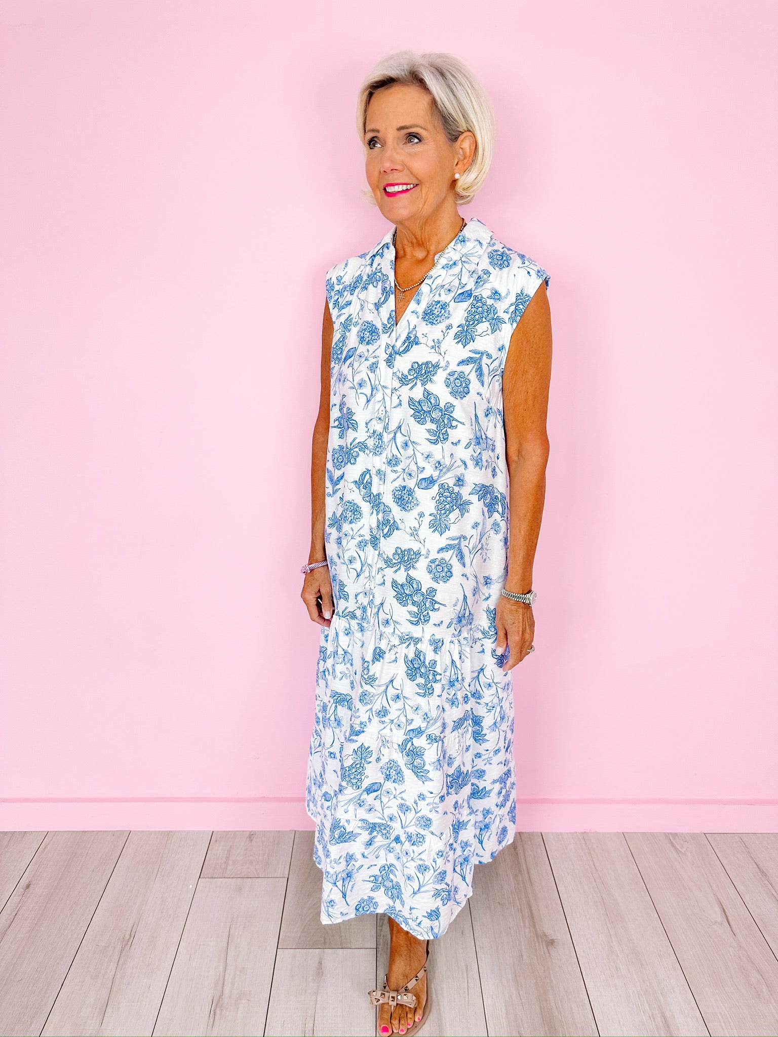 FRUITFUL BLOOMS TIERED MAXI DRESS - BLUE