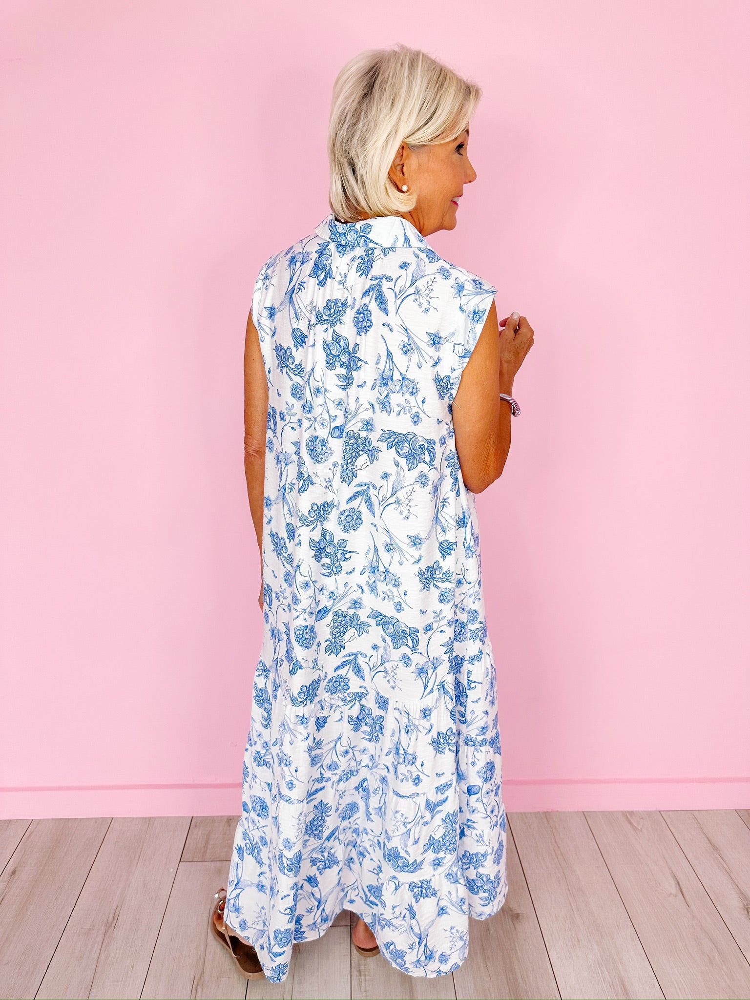 FRUITFUL BLOOMS TIERED MAXI DRESS - BLUE