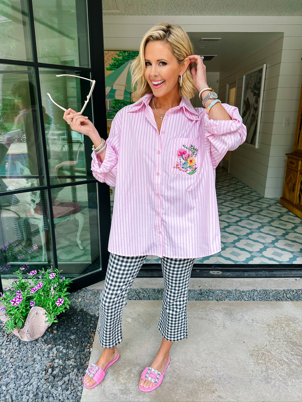 GIANNA GINGHAM CAPRI JEANS - BLACK