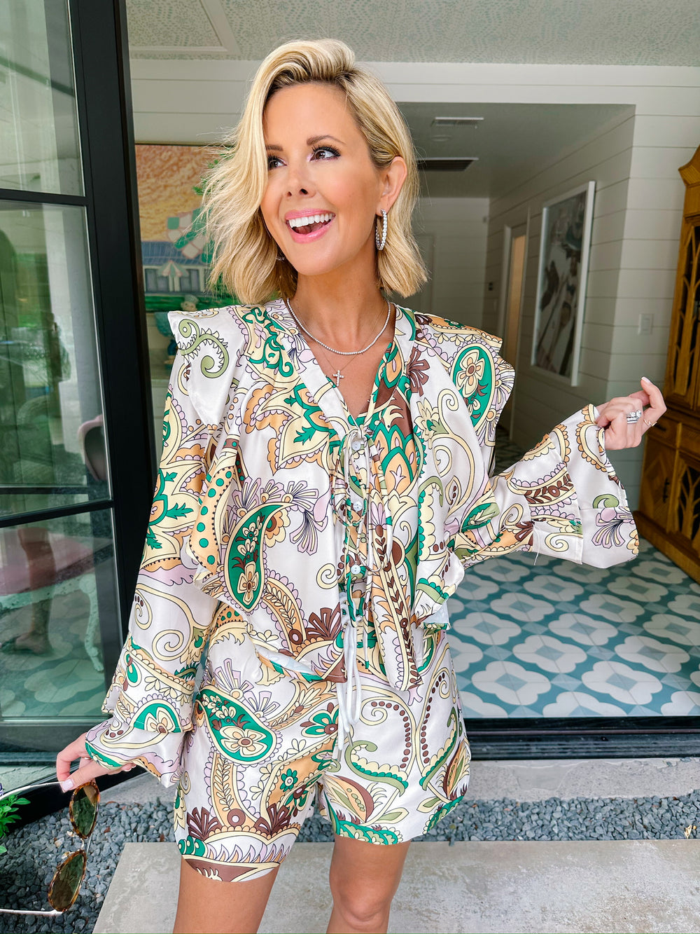 AMELIA PAISLEY RUFFLE SHORT SET