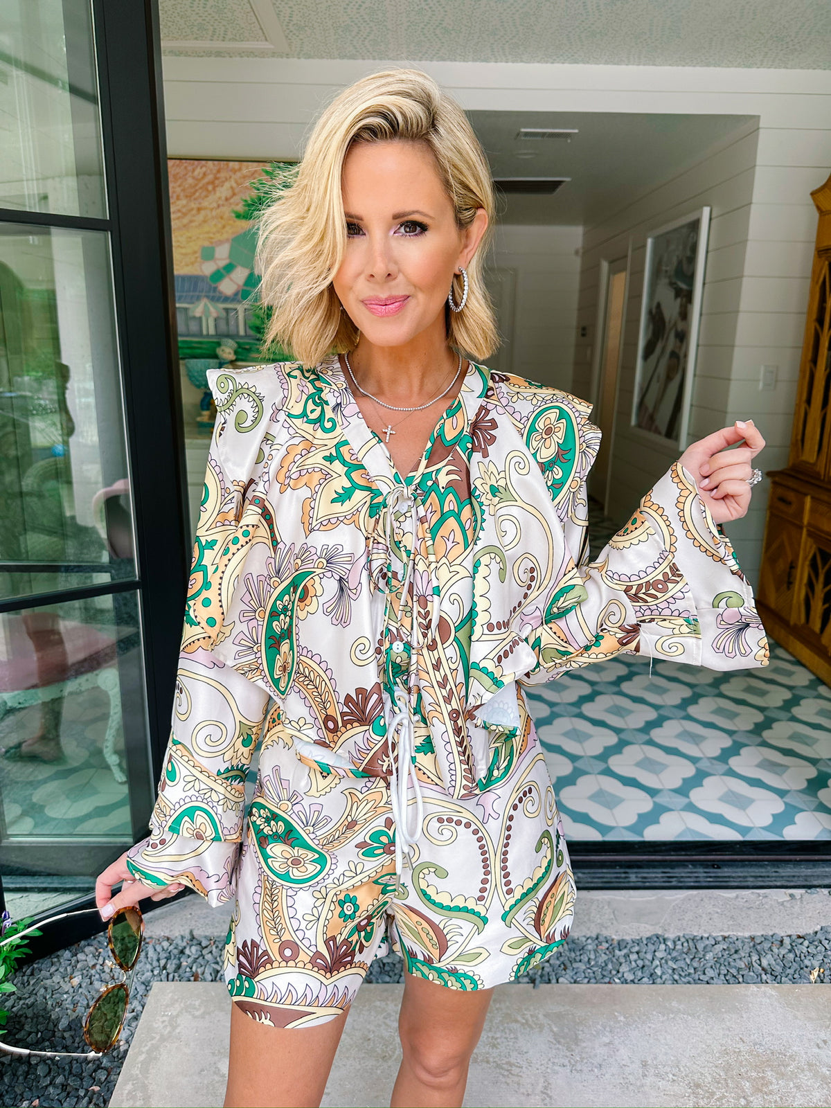 AMELIA PAISLEY RUFFLE SHORT SET