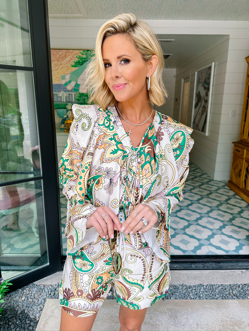 AMELIA PAISLEY RUFFLE SHORT SET