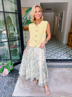 FREE FALLING FLORALS MIDI SKIRT - IVORY/GREEN