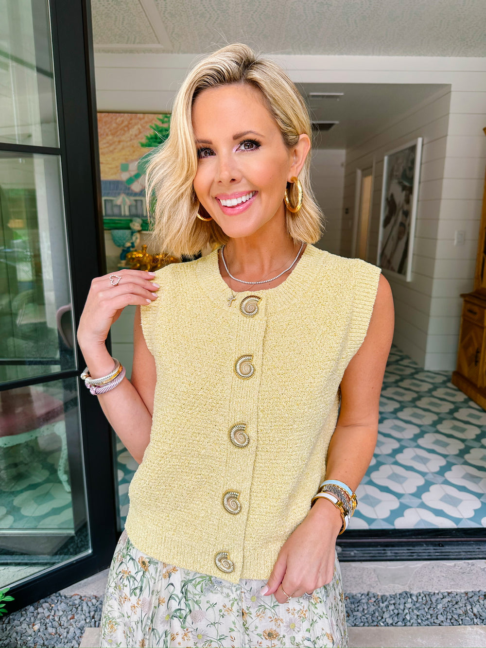 SHELLY SEASHELL BUTTON UP SWEATER TOP - MUSTARD