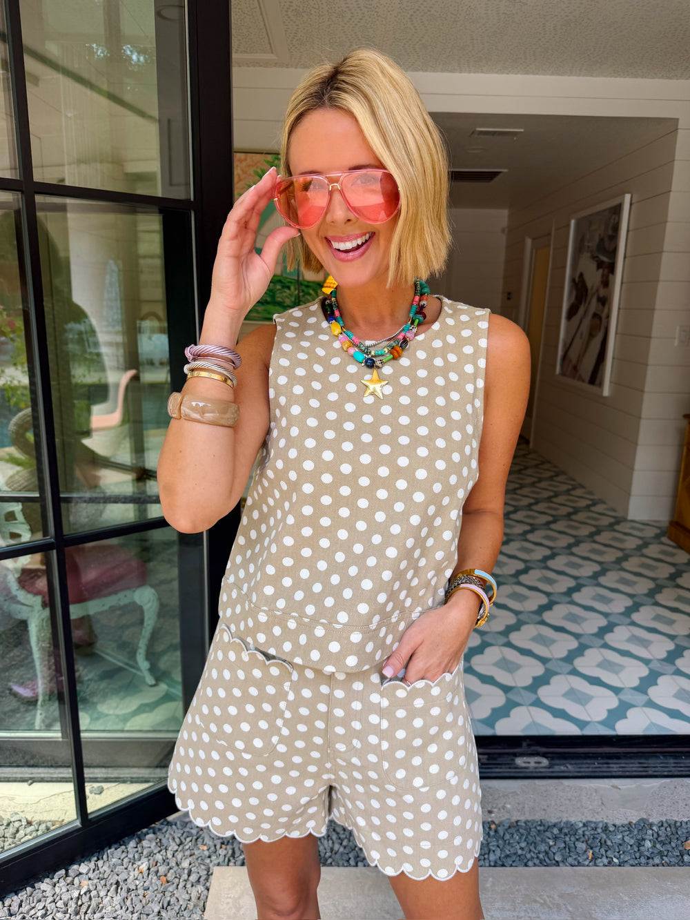 IT GIRL POLKA DOT SHORT SET - TAN