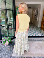 FREE FALLING FLORALS MIDI SKIRT - IVORY/GREEN
