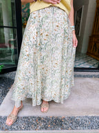 FREE FALLING FLORALS MIDI SKIRT - IVORY/GREEN