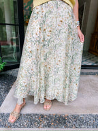 FREE FALLING FLORALS MIDI SKIRT - IVORY/GREEN