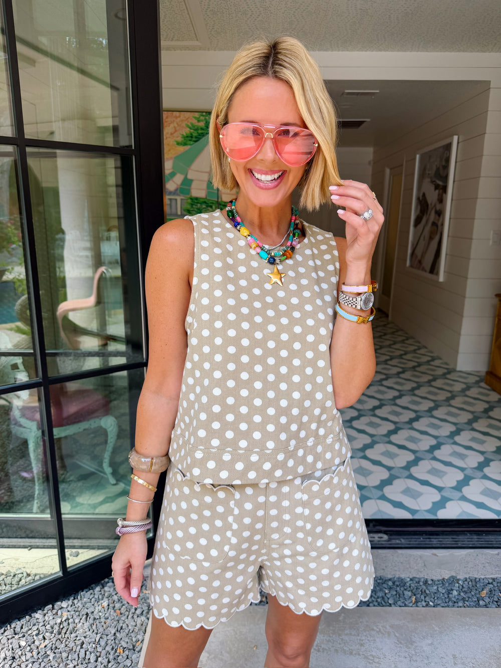 IT GIRL POLKA DOT SHORT SET - TAN