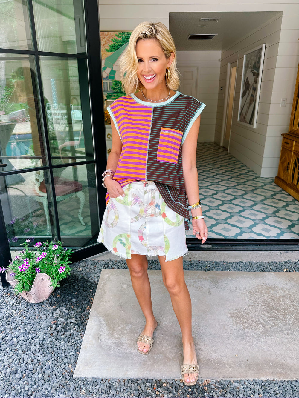 KEEP THE PEACE DENIM SKIRT - WHITE