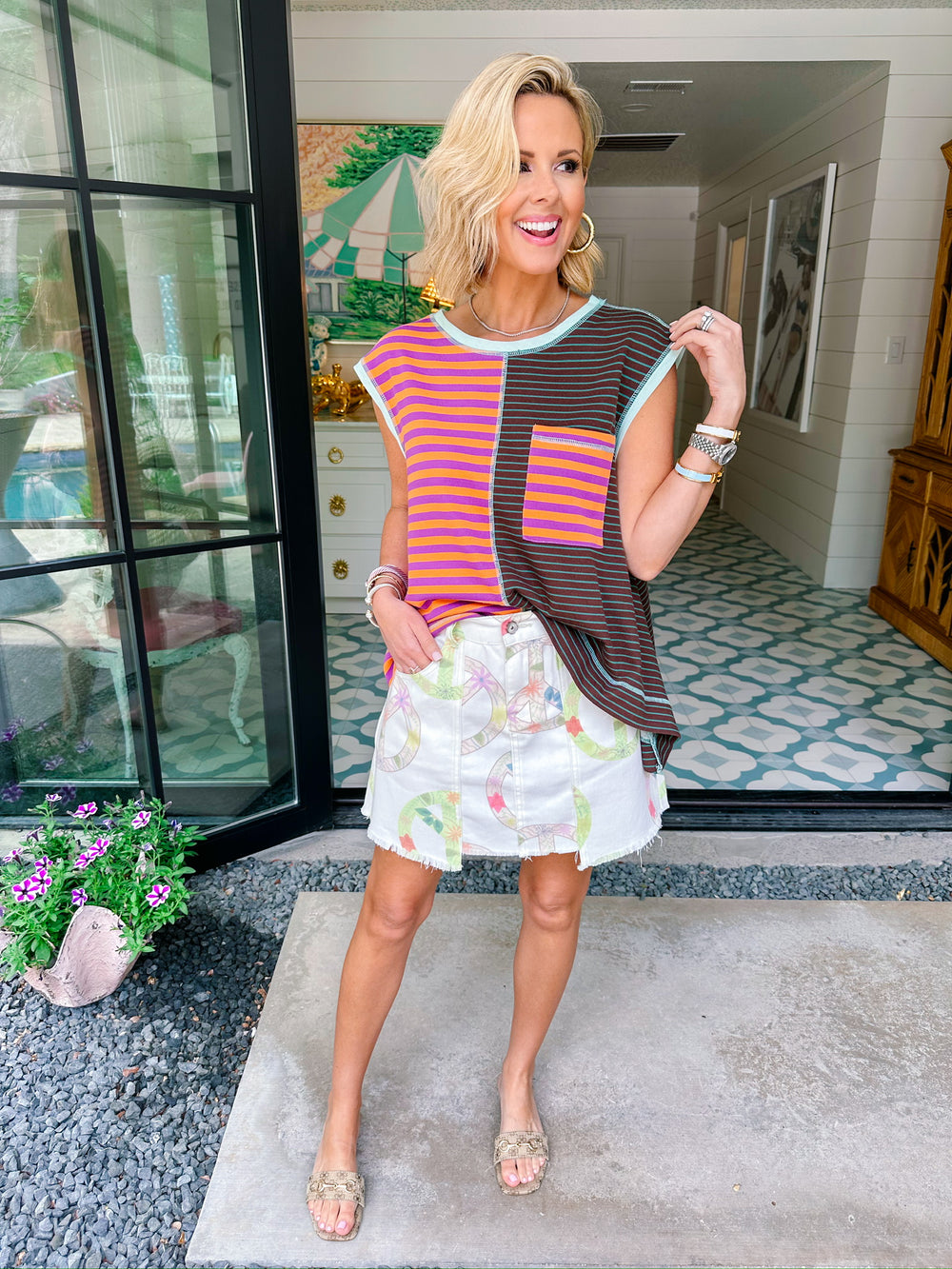 KEEP THE PEACE DENIM SKIRT - WHITE