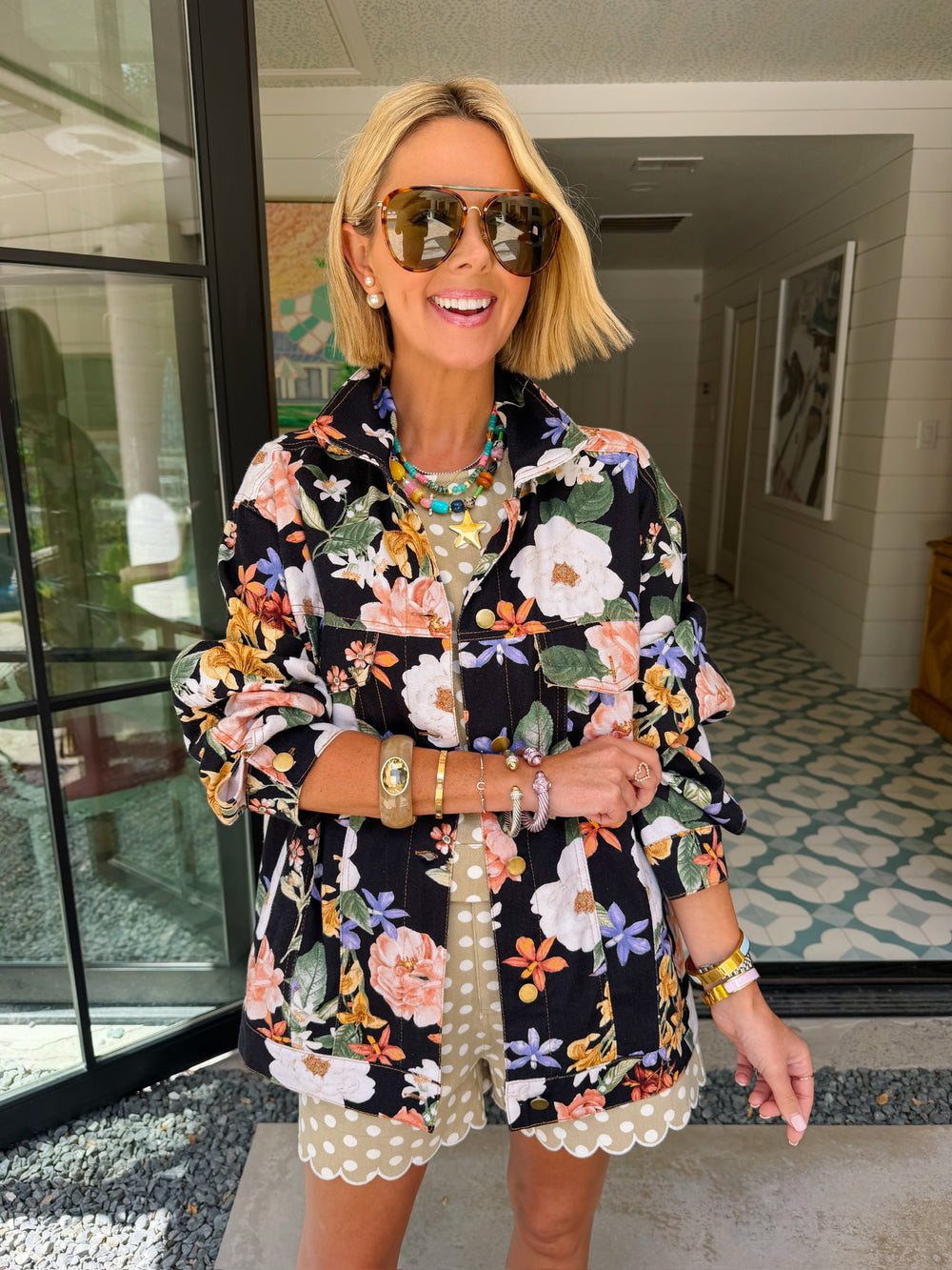 TAKE YOUR PICK FLORAL DENIM JACKET - BLACK