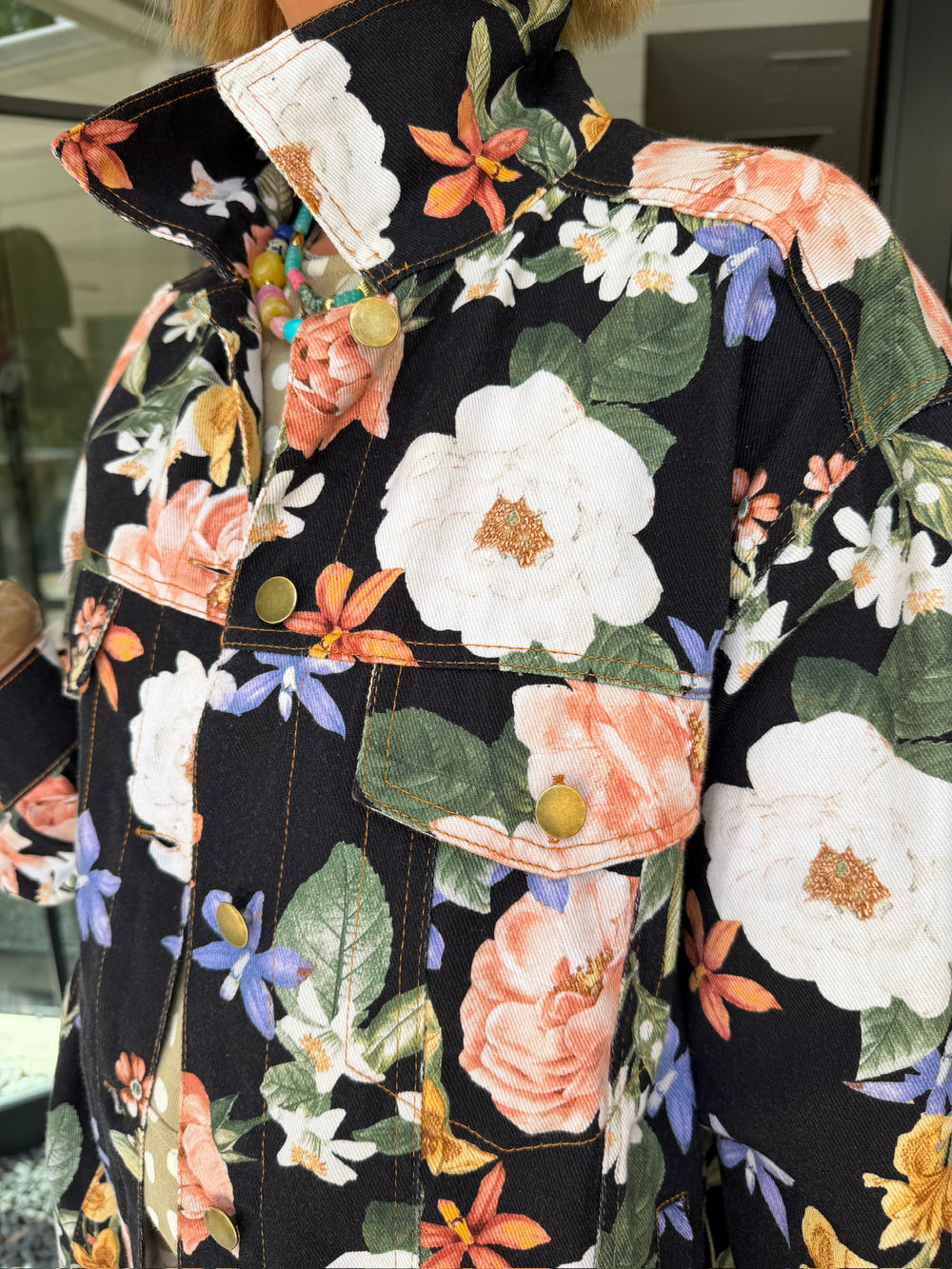 TAKE YOUR PICK FLORAL DENIM JACKET - BLACK