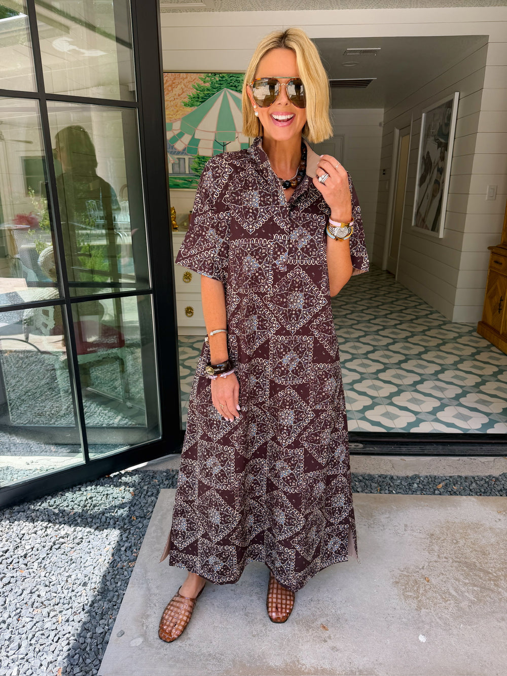 JUST MY STYLE BANDANA MIDI DRESS - BROWN