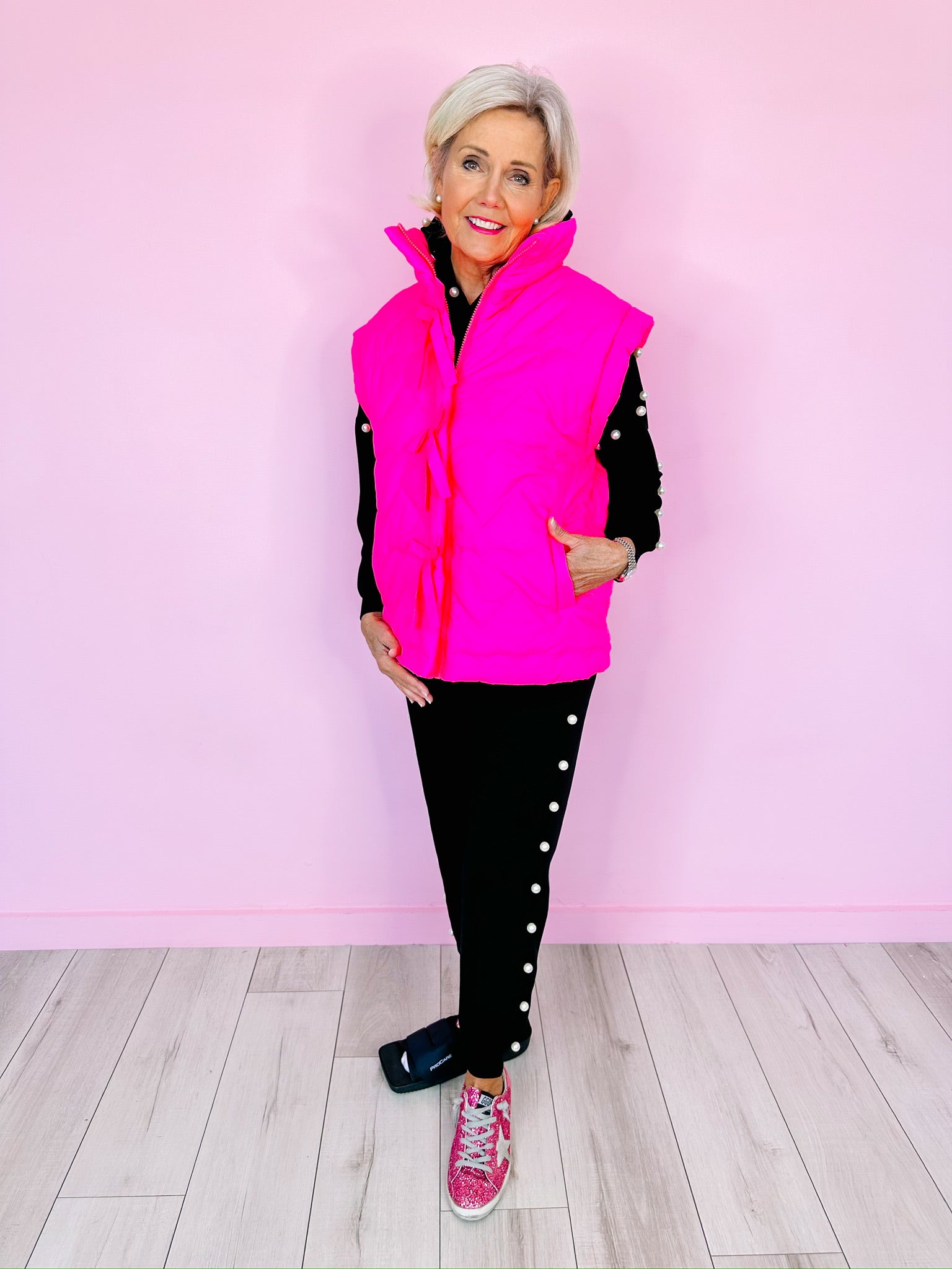 SKIP A BEAT HEART QUILTED VEST - PINK