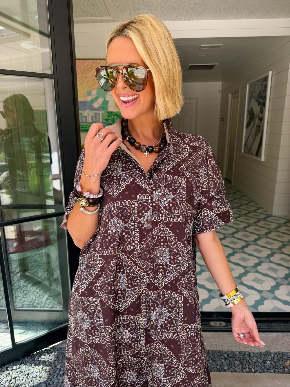 JUST MY STYLE BANDANA MIDI DRESS - BROWN