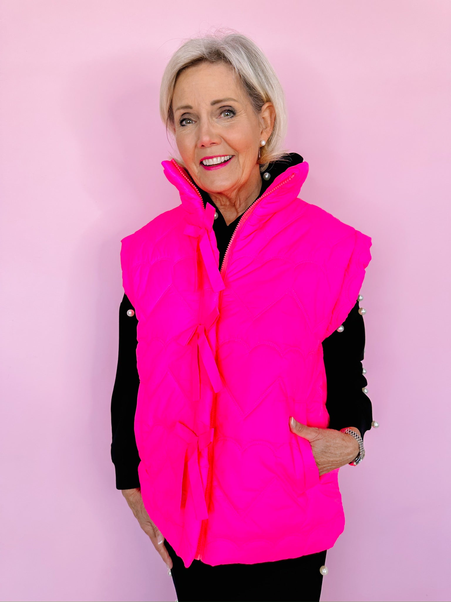 SKIP A BEAT HEART QUILTED VEST - PINK