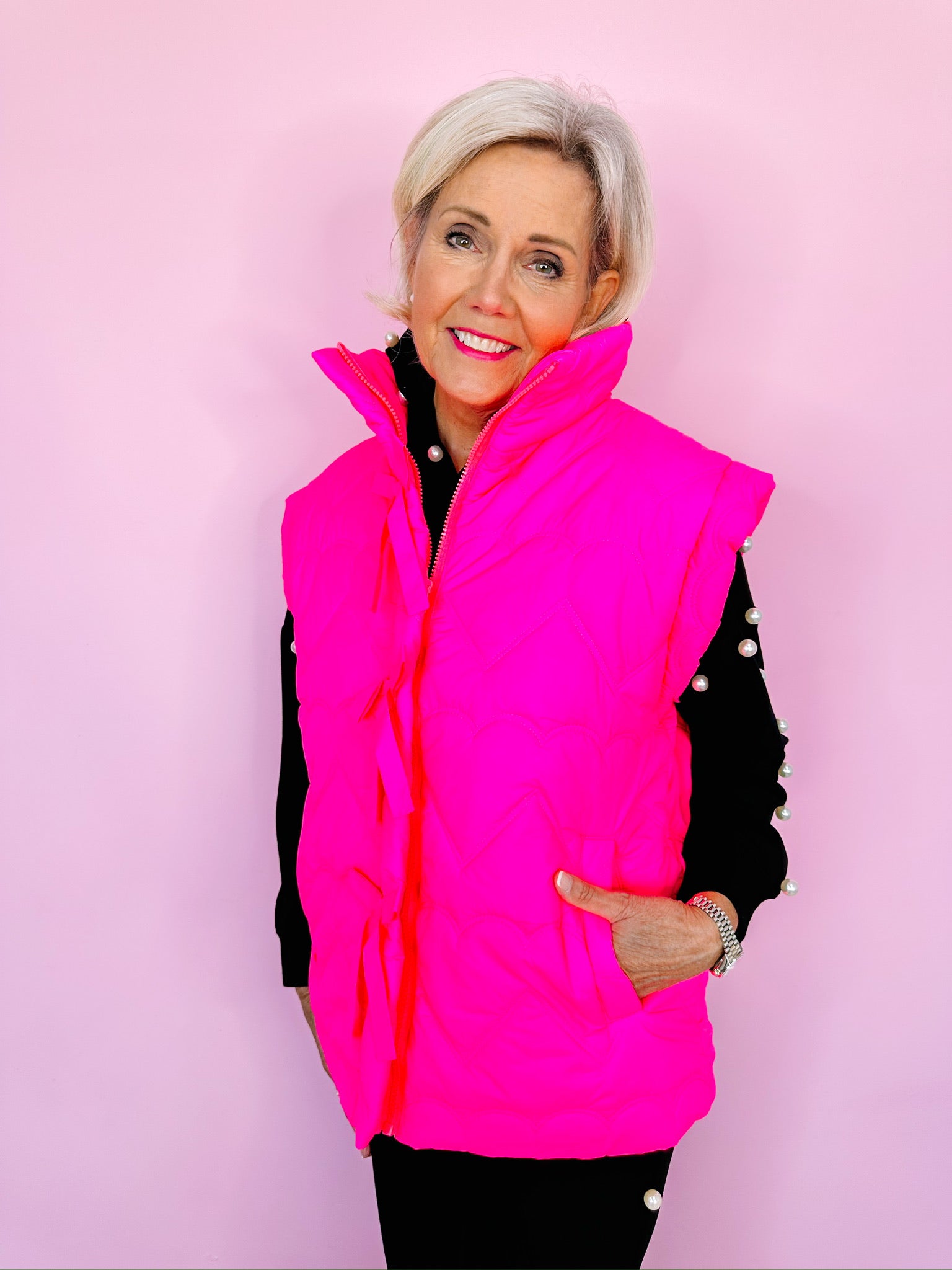 SKIP A BEAT HEART QUILTED VEST - PINK