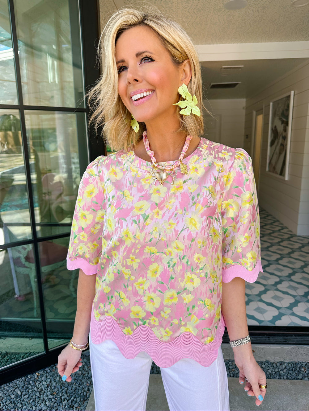 DAFFODIL DREAMS WAVY HEM TOP - PINK