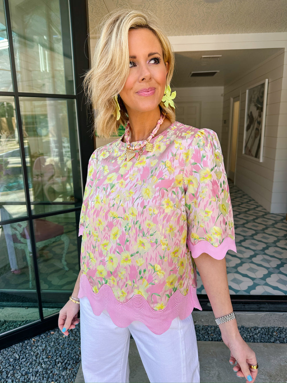 DAFFODIL DREAMS WAVY HEM TOP - PINK