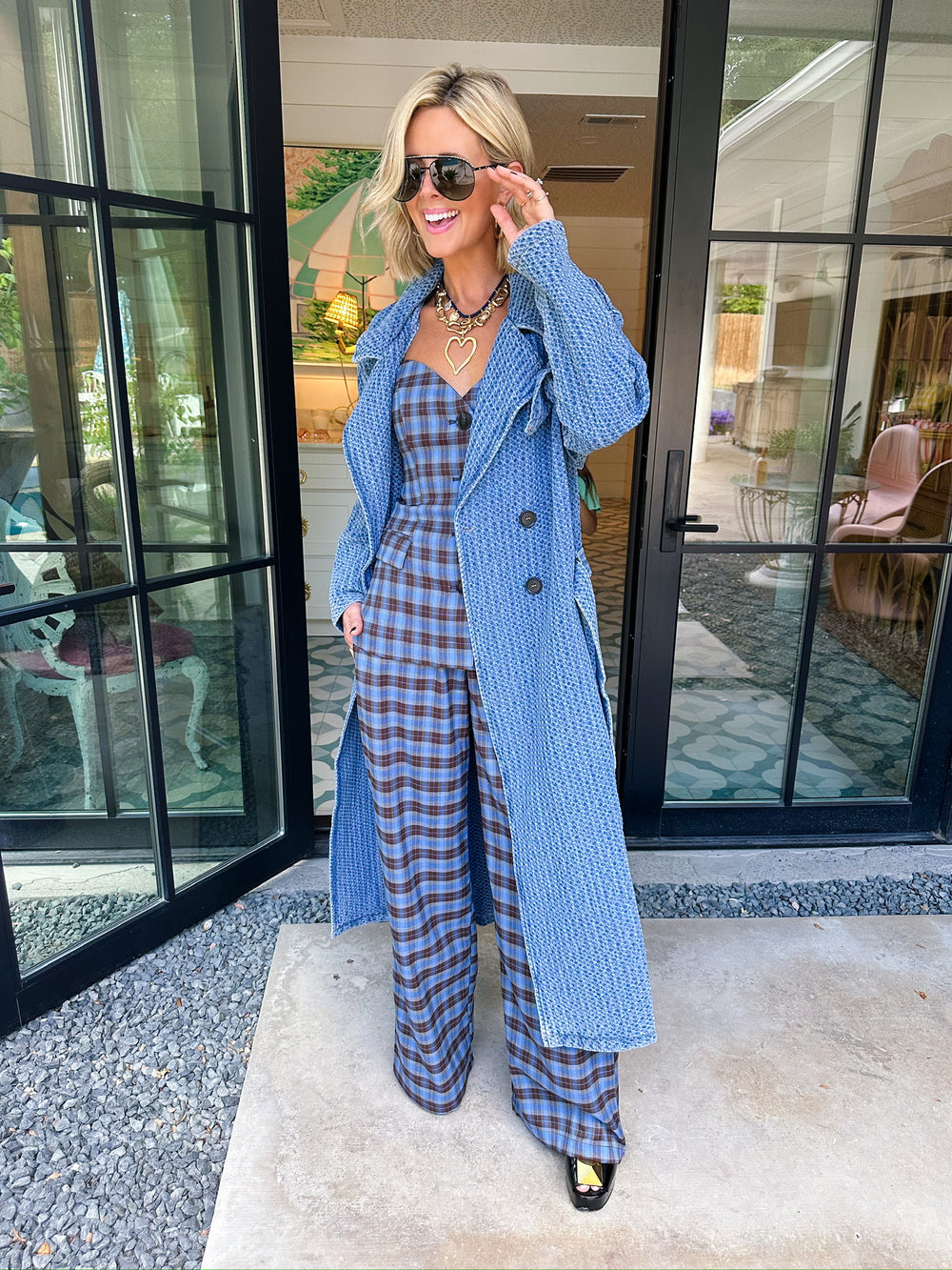 DESIREE DENIM TEXTURED TRENCH COAT