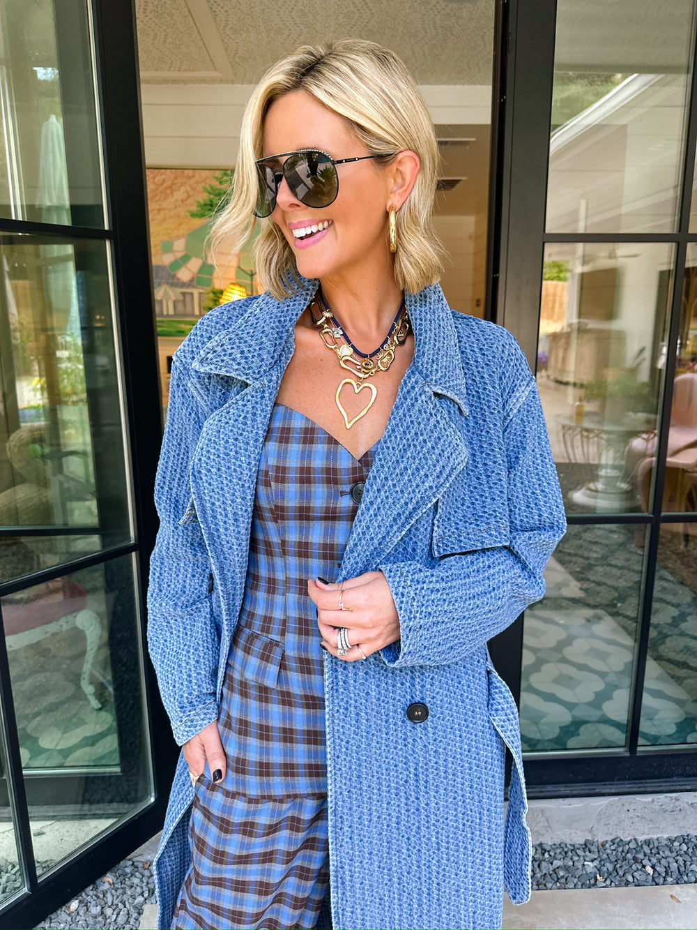 DESIREE DENIM TEXTURED TRENCH COAT