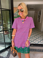 NEXT LEVEL CUTE LACE TRIM STRIPE DRESS - PINK/GREEN