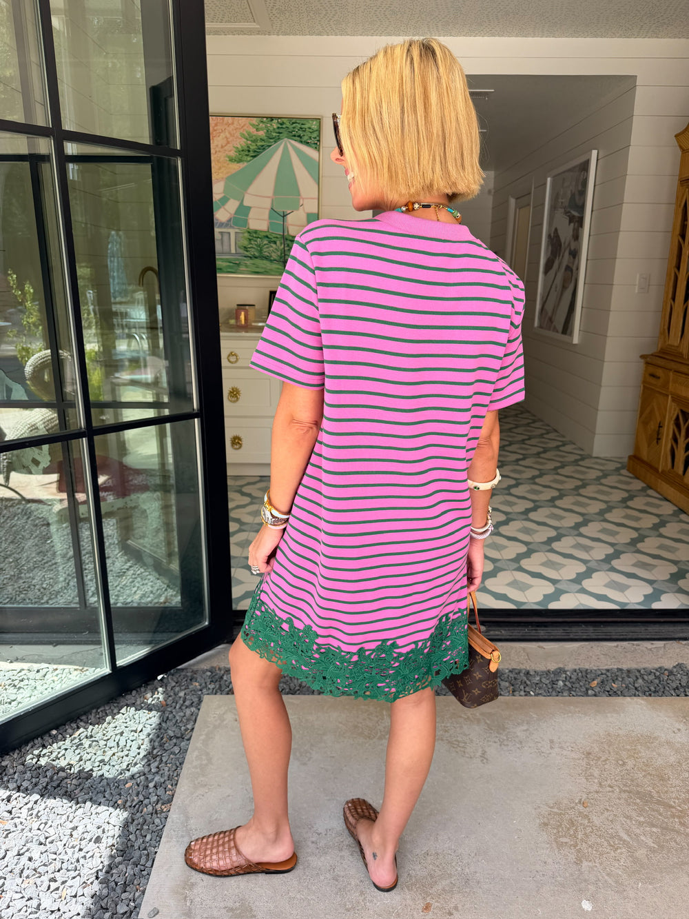 NEXT LEVEL CUTE LACE TRIM STRIPE DRESS - PINK/GREEN