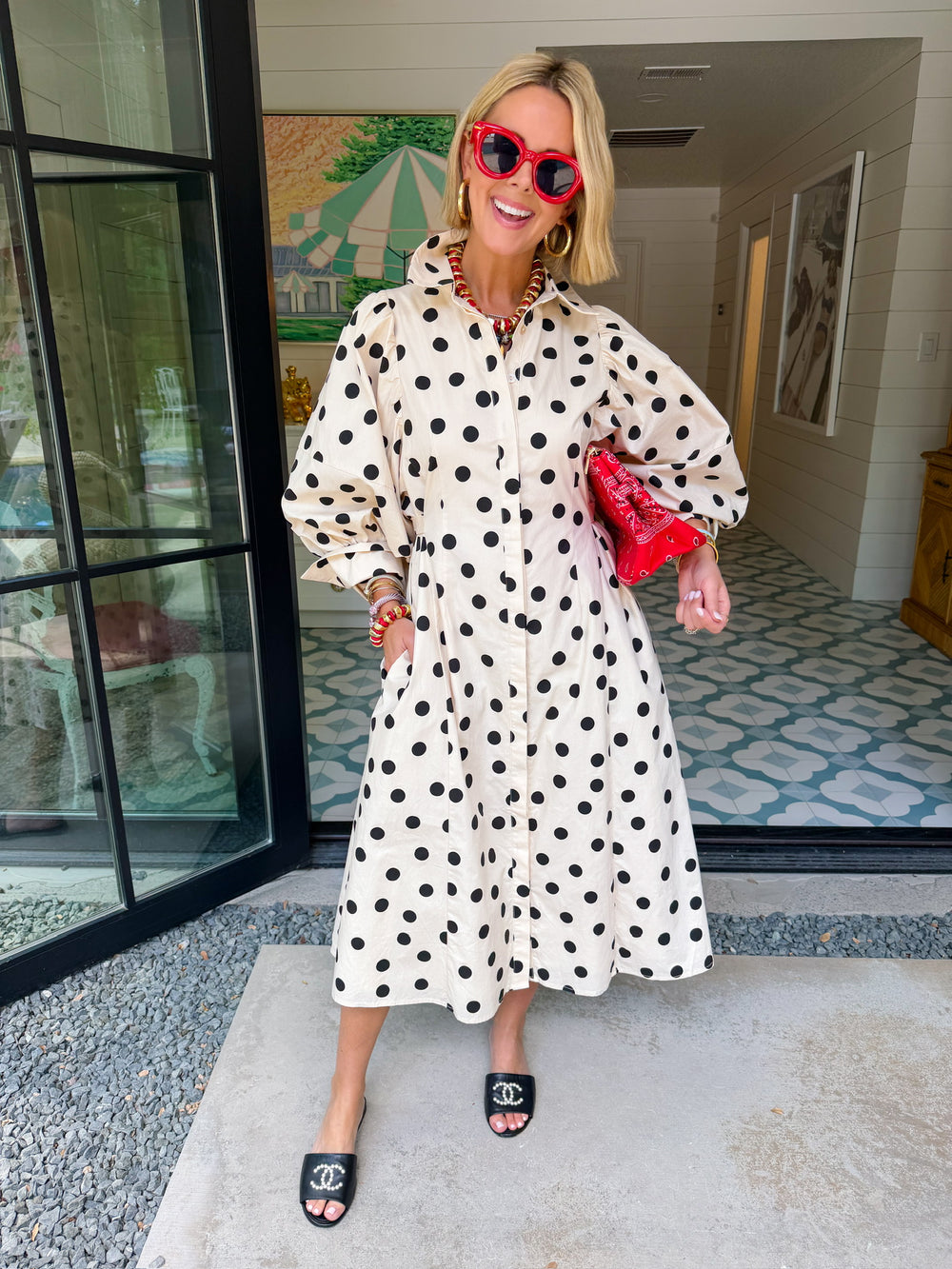 NOTHING BUT POLKA DOTS PUFF SLEEVE MIDI DRESS - IVORY