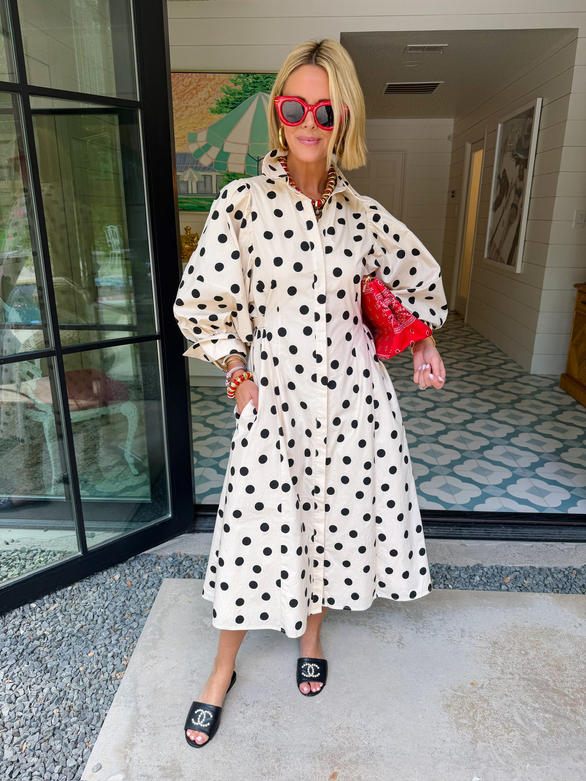 NOTHING BUT POLKA DOTS PUFF SLEEVE MIDI DRESS - IVORY