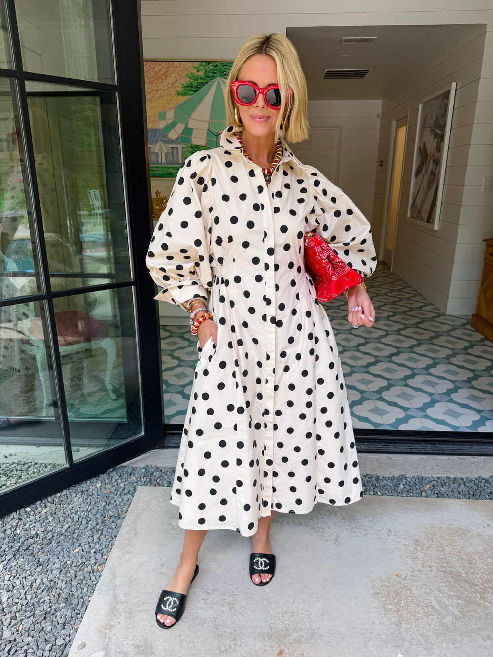 NOTHING BUT POLKA DOTS PUFF SLEEVE MIDI DRESS - IVORY