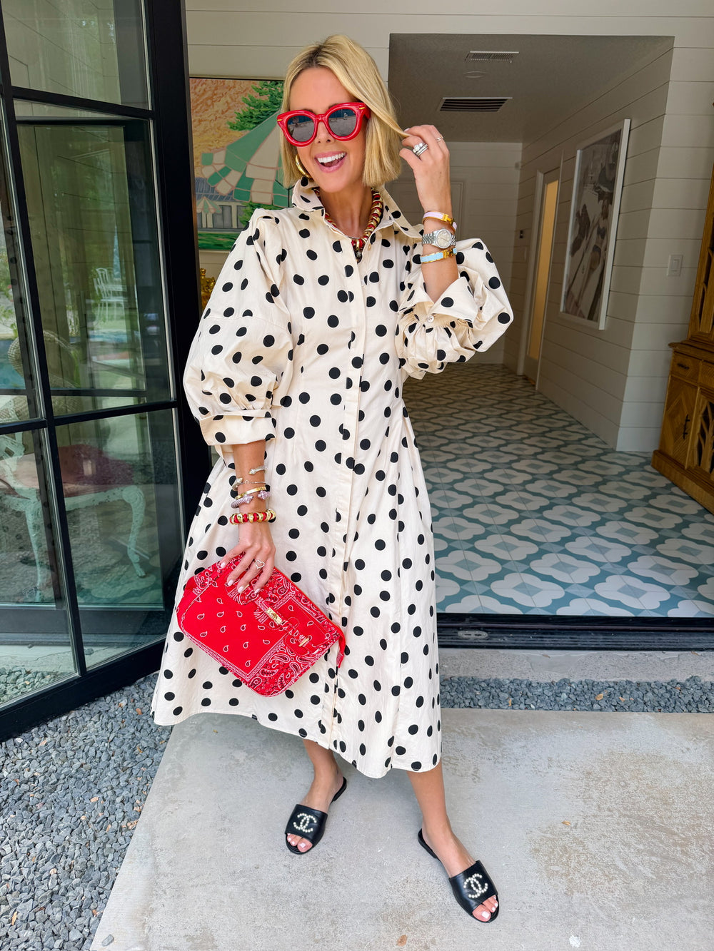 NOTHING BUT POLKA DOTS PUFF SLEEVE MIDI DRESS - IVORY