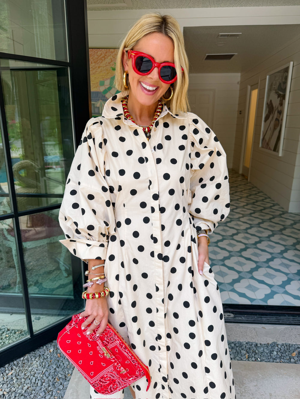 NOTHING BUT POLKA DOTS PUFF SLEEVE MIDI DRESS - IVORY