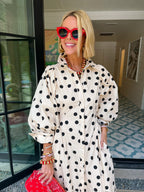 NOTHING BUT POLKA DOTS PUFF SLEEVE MIDI DRESS - IVORY