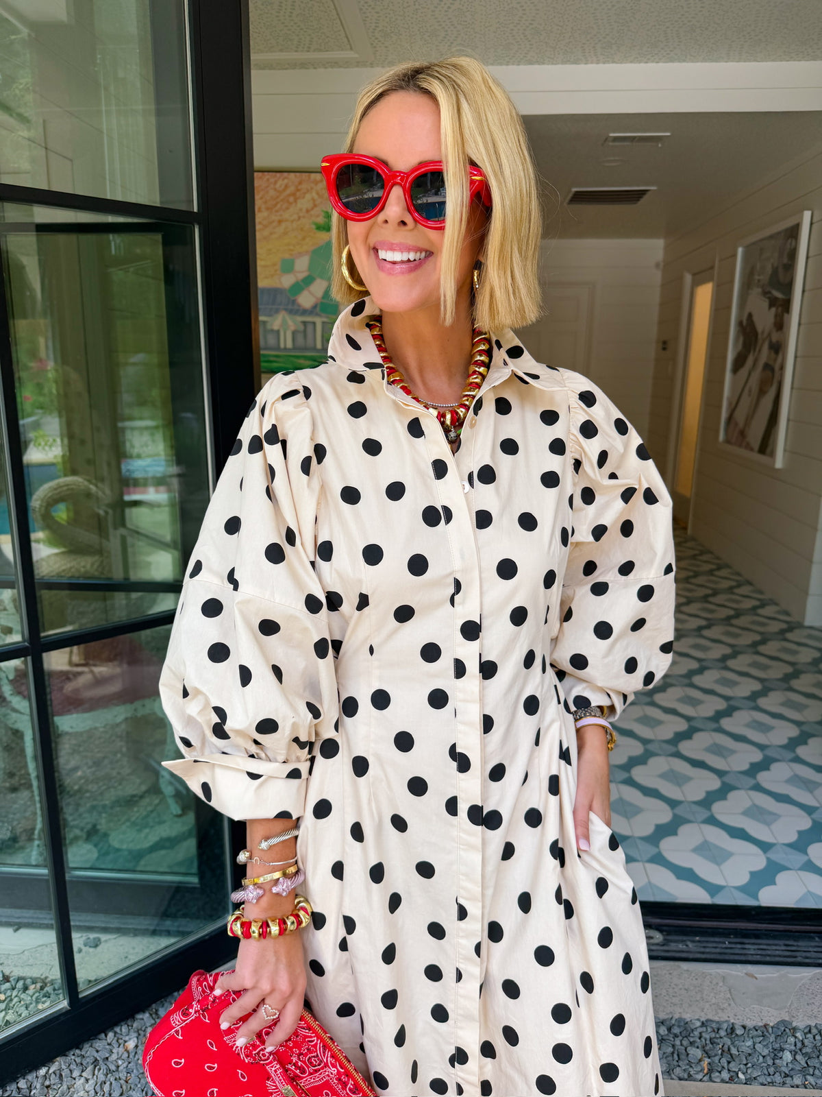 NOTHING BUT POLKA DOTS PUFF SLEEVE MIDI DRESS - IVORY