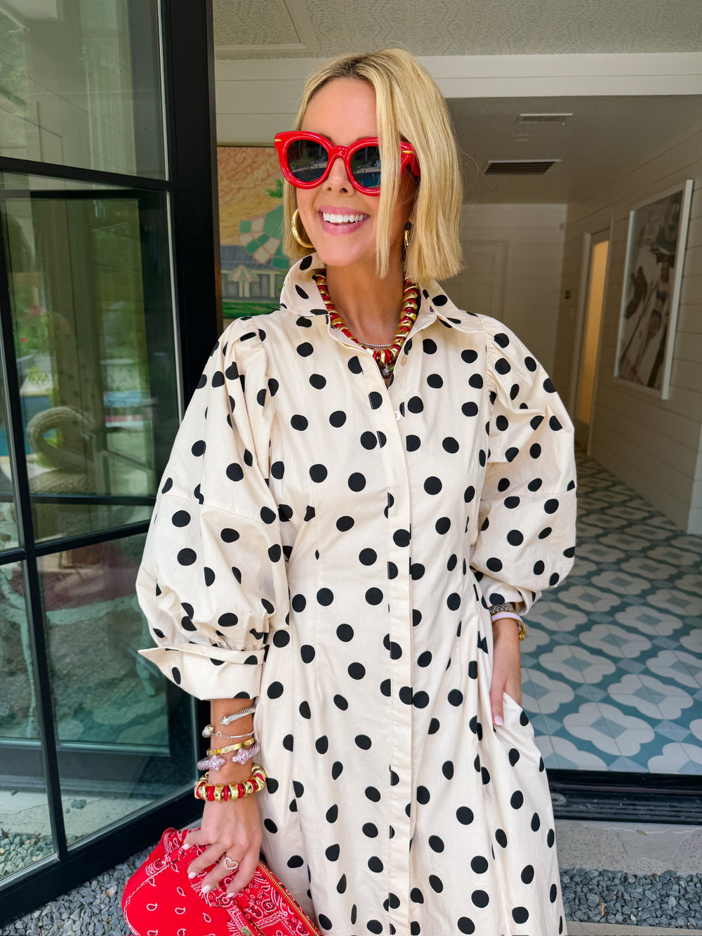 NOTHING BUT POLKA DOTS PUFF SLEEVE MIDI DRESS - IVORY
