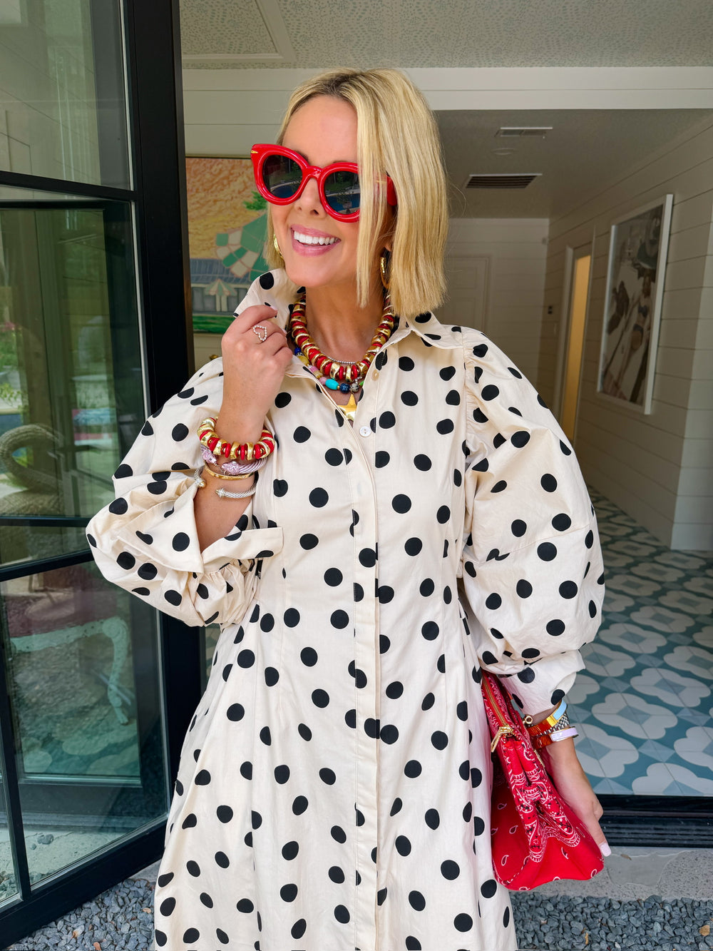 NOTHING BUT POLKA DOTS PUFF SLEEVE MIDI DRESS - IVORY