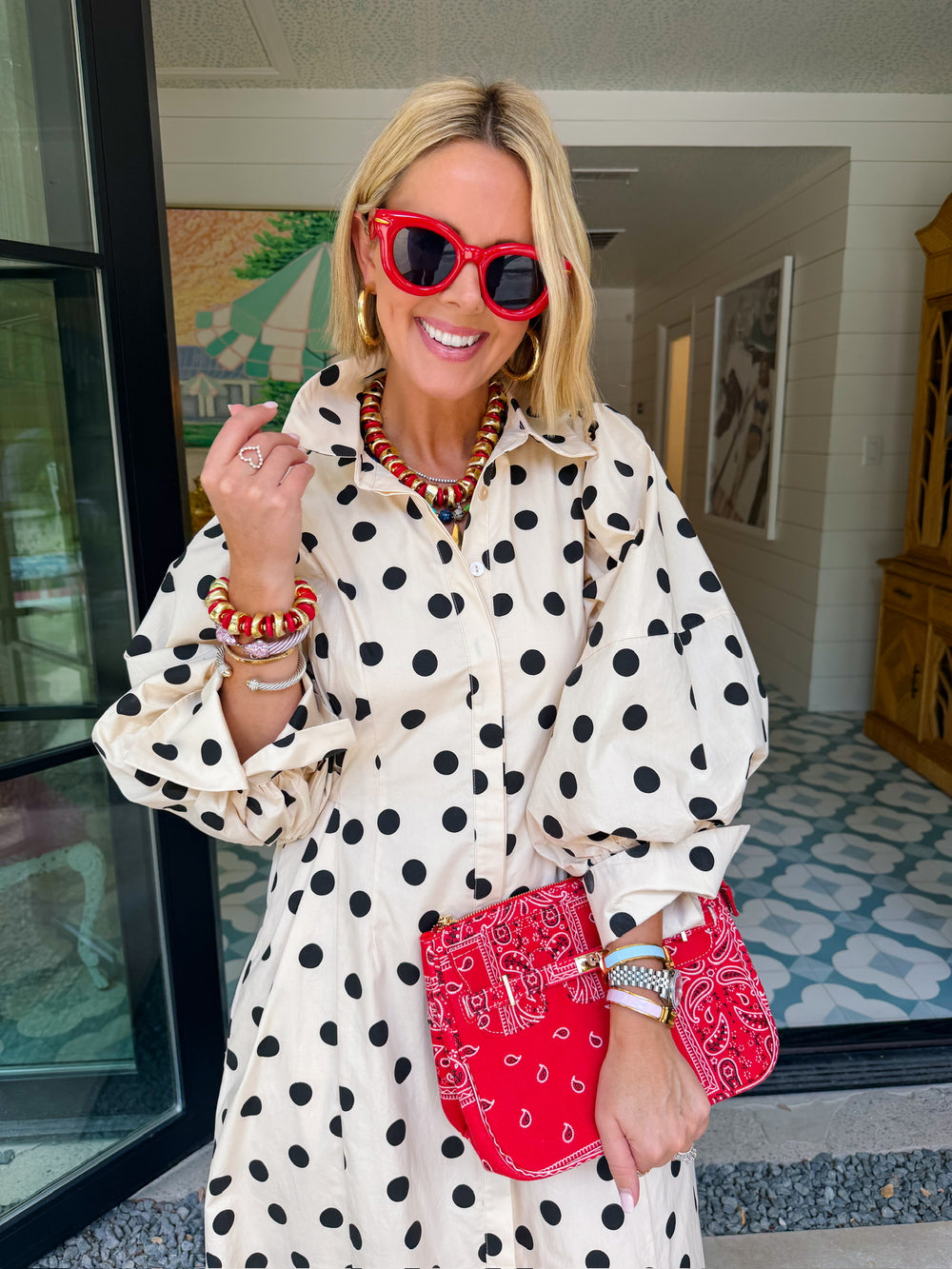 NOTHING BUT POLKA DOTS PUFF SLEEVE MIDI DRESS - IVORY