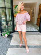 MILLY HIGH RISE CUFF DENIM SHORTS - PINK