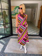 SUNDOWN SOIREE SCALLOP STRIPE FRINGE HEM MIDI SKIRT SET