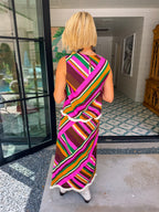 SUNDOWN SOIREE SCALLOP STRIPE FRINGE HEM MIDI SKIRT SET