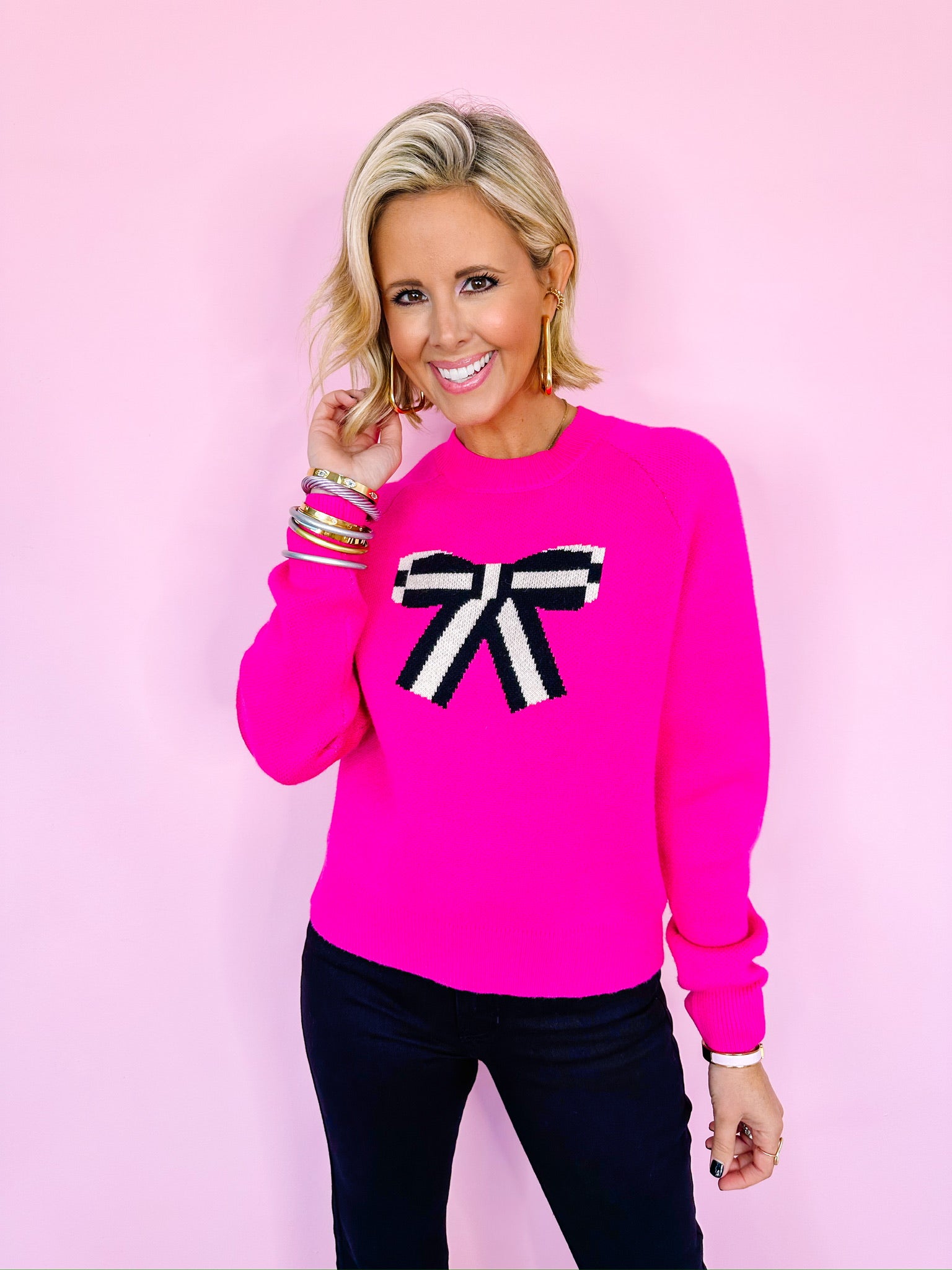 BOW-LIEVE IN ME SWEATER - PINK