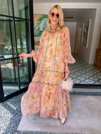 MONET'S GARDEN FLORAL SHEER MIDI DRESS
