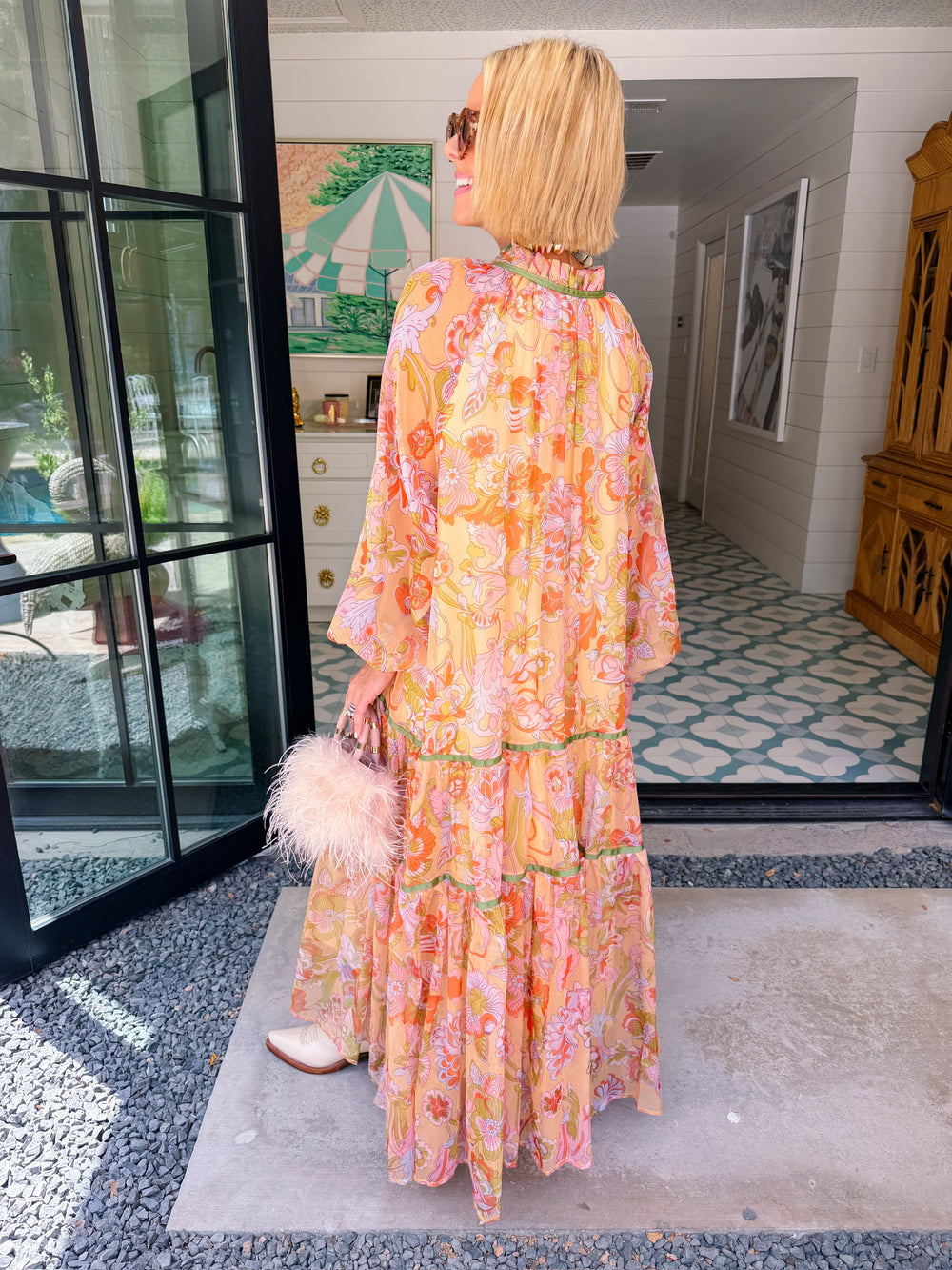 MONET'S GARDEN FLORAL SHEER MIDI DRESS